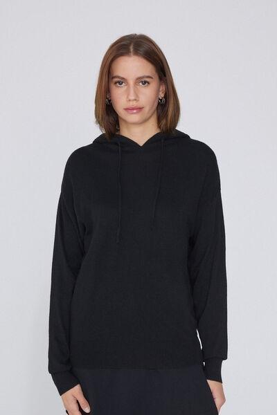 Black Heavy Wool Hoodie, , medium
