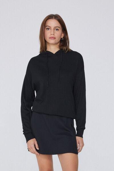 Black Heavy Wool Hoodie, , large image number 1