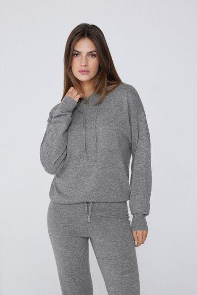 Grey Heavy Wool Hoodie, 5701_929V, large image number 1