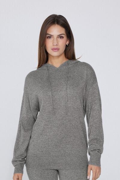 Grey Heavy Wool Hoodie, 5701_929V, large image number 1