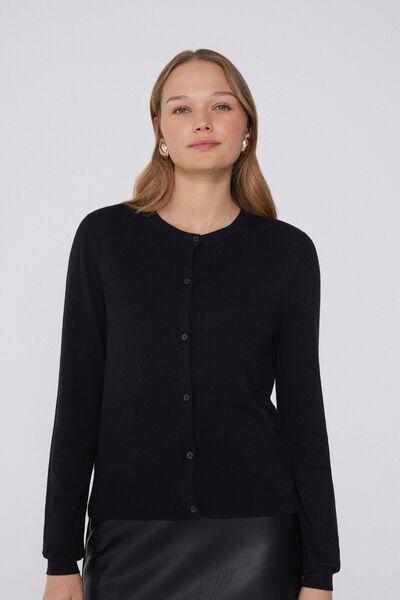 Black Fully-Fashioned Buttoned Cardigan, , large image number 0