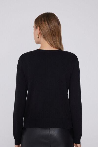 Black Fully-Fashioned Buttoned Cardigan, Black, medium