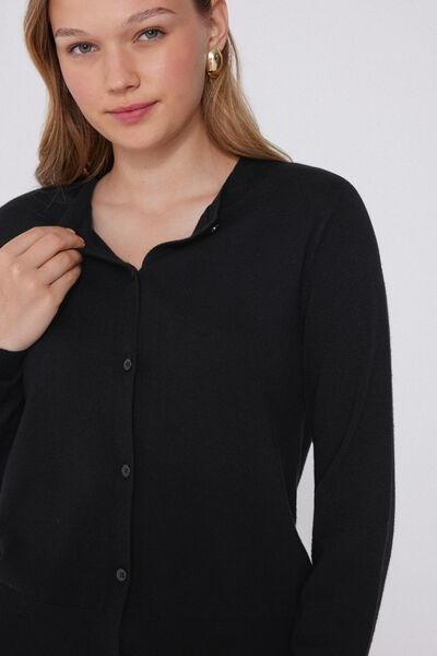 Black Fully-Fashioned Buttoned Cardigan, Black, large image number 2