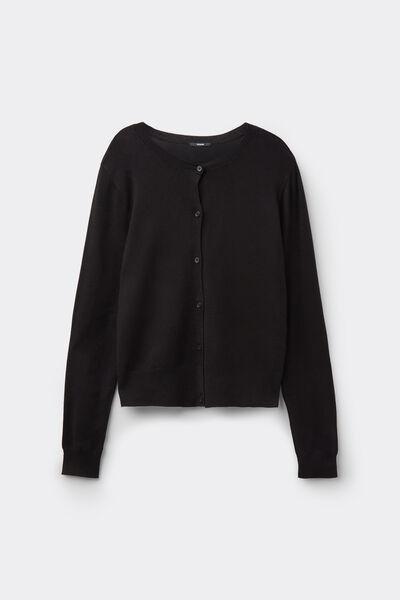 Black Fully-Fashioned Buttoned Cardigan, Black, large image number 3