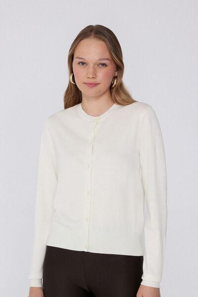 White Fully-Fashioned Buttoned Cardigan, , large image number 0