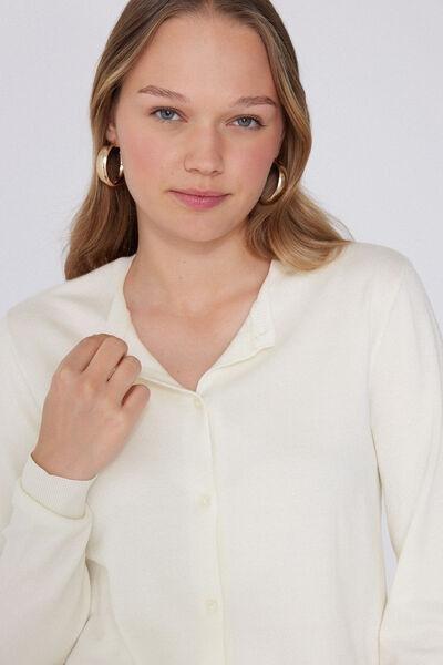 White Fully-Fashioned Buttoned Cardigan, Milk White, medium