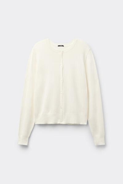 White Fully-Fashioned Buttoned Cardigan, Milk White, large image number 3
