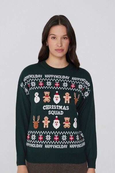 Brown Round Neck Christmas Print Cotton Jumper, 5701_918Y, large image number 3