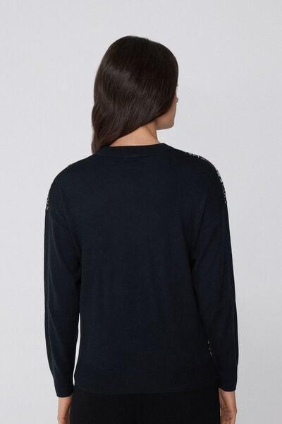 Black Round Neck Christmas Cotton Jumper, 5701_936Y, large image number 2