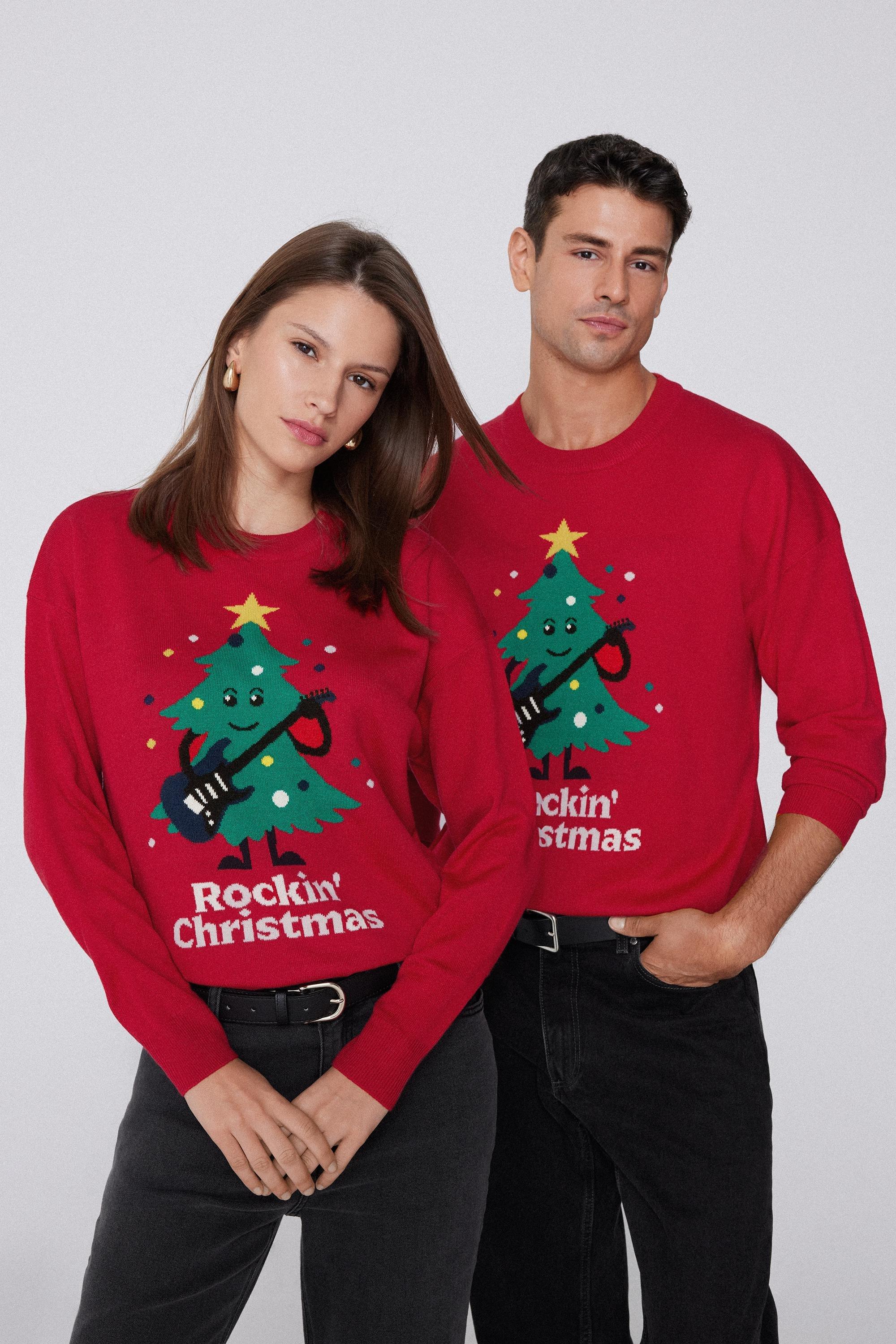 Red Round Neck Christmas Cotton Jumper, 5701_944Y, medium