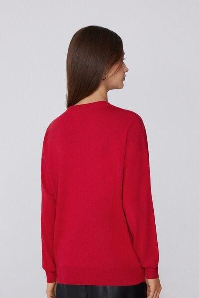 Red Round Neck Christmas Cotton Jumper, 5701_944Y, medium