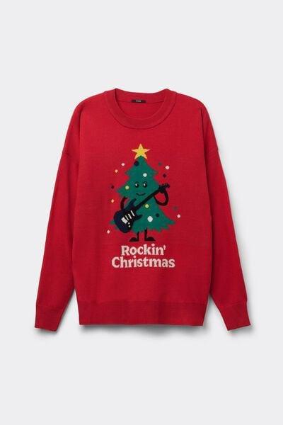 Red Round Neck Christmas Cotton Jumper, 5701_944Y, large image number 5