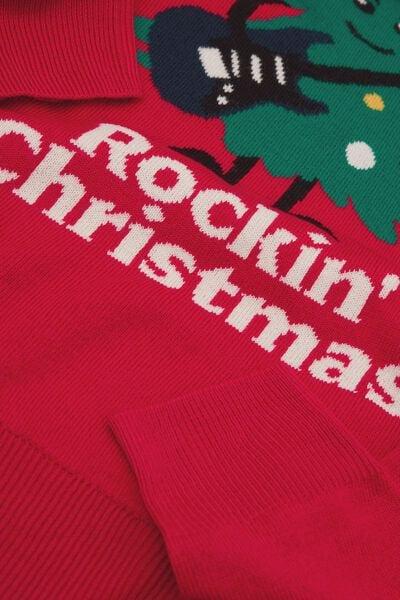 Red Round Neck Christmas Cotton Jumper, 5701_944Y, large image number 6