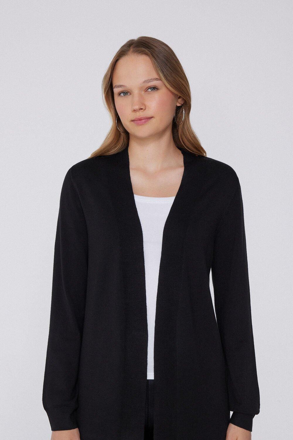 Black Long Sleeve Cotton Cardigan, Black, medium