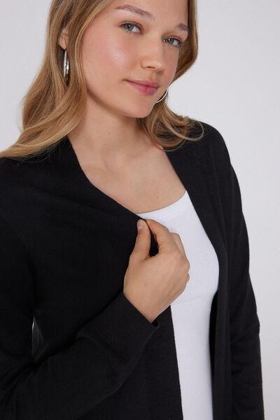 Black Long Sleeve Cotton Cardigan, Black, large image number 5