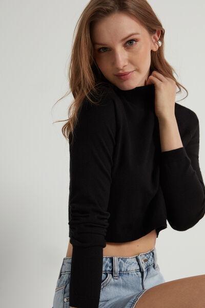 Black Long-Sleeved Crop Top, , large image number 0