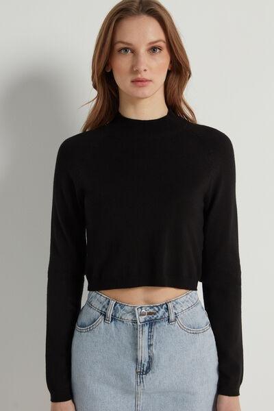 Black Long-Sleeved Crop Top, , large image number 1