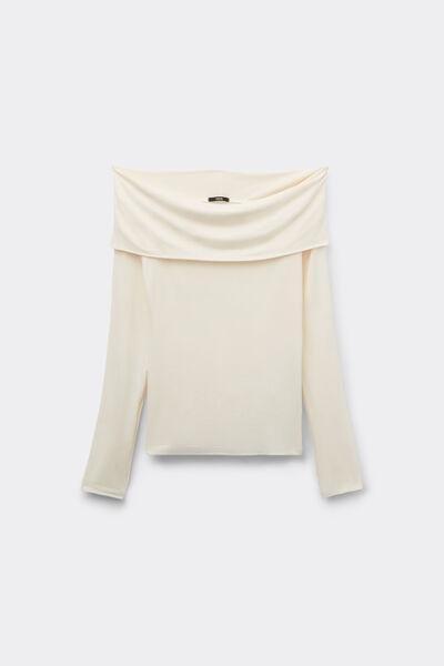 White Long-Sleeved Off-The-Shoulder Viscose Top, 5701_677V, large image number 4