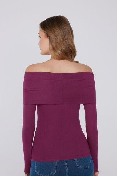 Burgundy Long-Sleeved Off-The-Shoulder Viscose Top, 5701_719Y, large image number 1