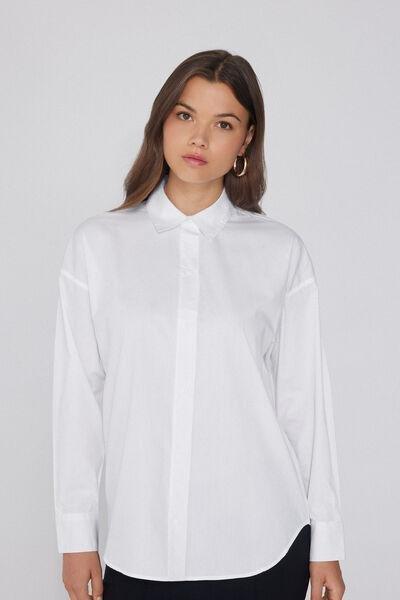 WHITE Long-Sleeved Cotton Shirt, White, medium