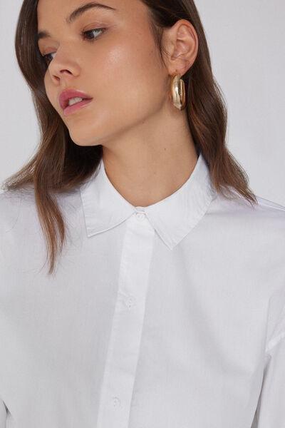 WHITE Long-Sleeved Cotton Shirt, White, medium