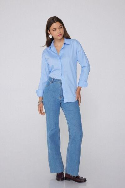 Blue Long-Sleeved Cotton Shirt, , large image number 1