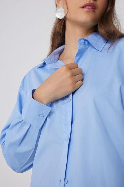 Blue Long-Sleeved Cotton Shirt, , large image number 3