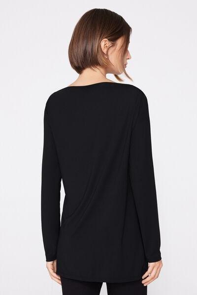 Black Long Sleeve Boat Neck Modal Top, Black, large image number 2