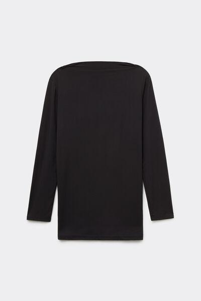 Black Long Sleeve Boat Neck Modal Top, Black, large image number 4