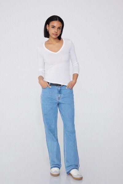 White V-Neck Ribbed Top, White, large image number 0