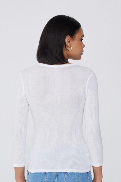 White V-Neck Ribbed Top, White, large image number 2
