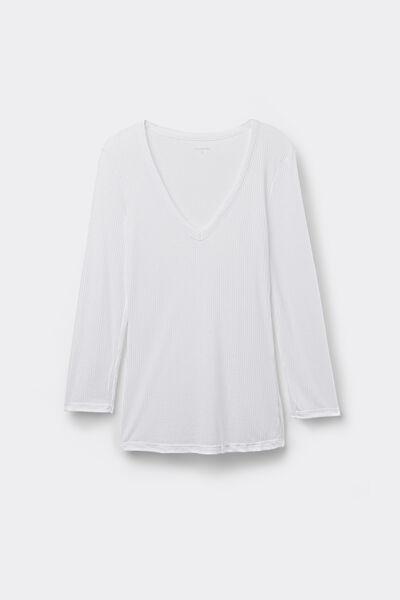 White V-Neck Ribbed Top, White, large image number 4