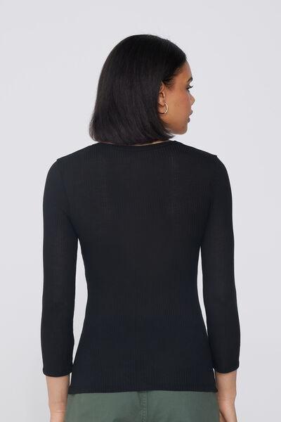 Black V-Neck Ribbed Top, Black, large image number 2