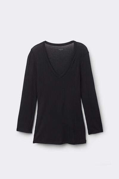 Black V-Neck Ribbed Top, Black, large image number 4