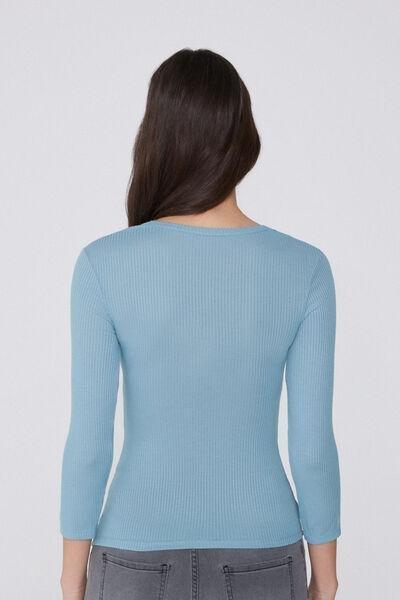 Blue V-Neck Ribbed Top, 5701_326Y, large image number 2