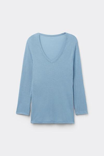 Blue V-Neck Ribbed Top, 5701_326Y, large image number 4