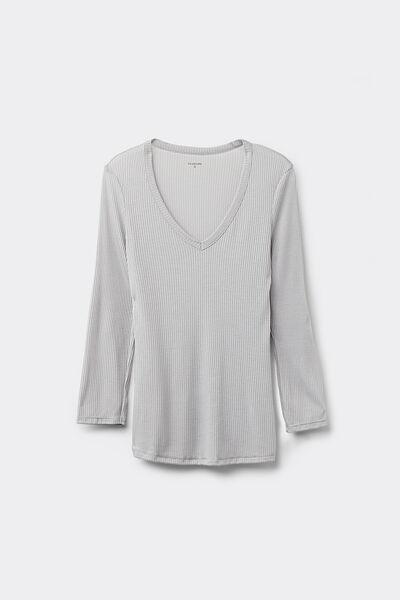 Grey V-Neck Ribbed Top, , large image number 4