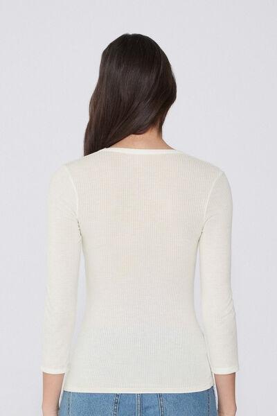 Ecru V-Neck Ribbed Top, Milk White, large image number 1