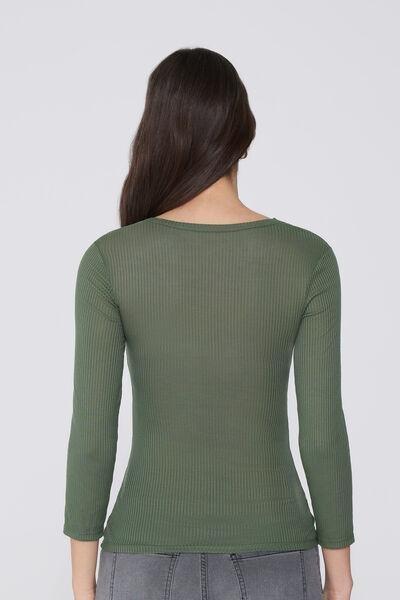 Green V-Neck Ribbed Top, , large image number 2