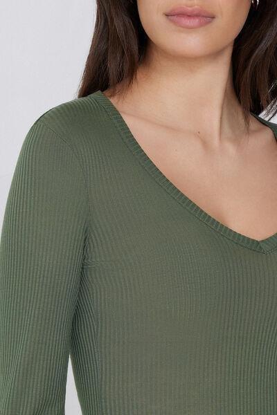 Green V-Neck Ribbed Top, 5701_920W, large image number 3