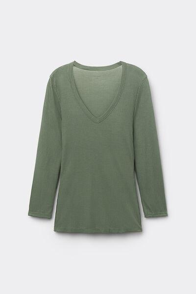 Green V-Neck Ribbed Top, 5701_920W, large image number 4