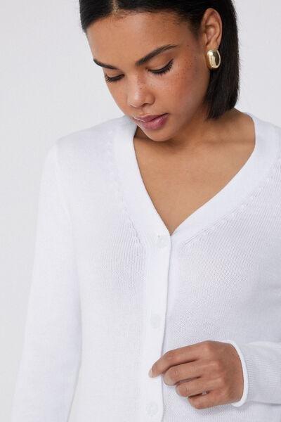 White Fully-Fashioned Cardigan, White, large image number 3
