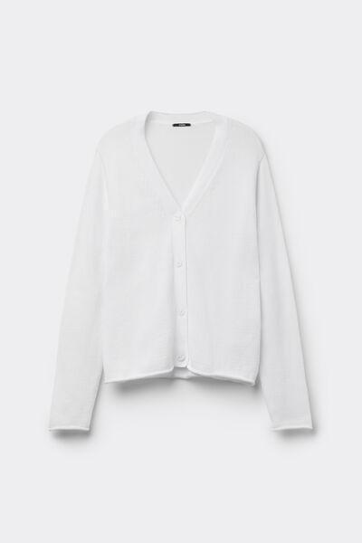 White Fully-Fashioned Cardigan, White, large image number 4