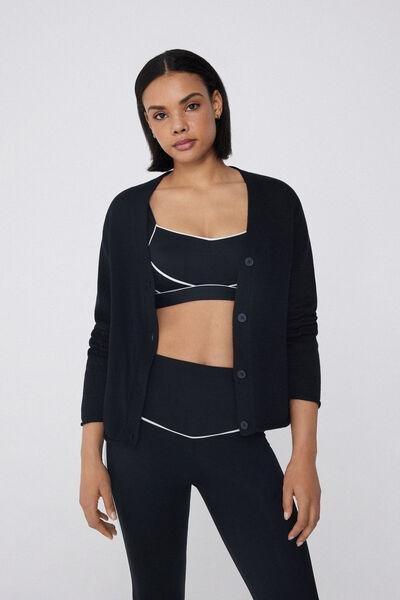 Black Fully-Fashioned Cardigan, Black, large image number 0