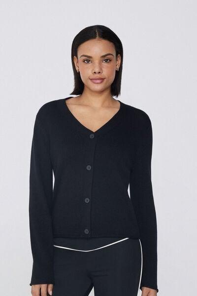 Black Fully-Fashioned Cardigan, Black, large image number 1