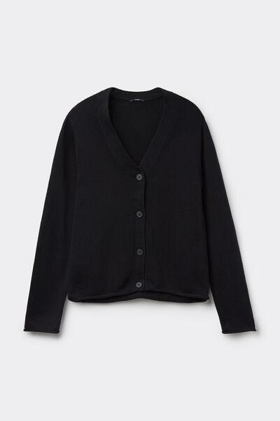 Black Fully-Fashioned Cardigan, Black, large image number 3
