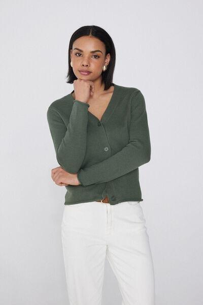Green Fully-Fashioned Cardigan, 5701_920W, large image number 0