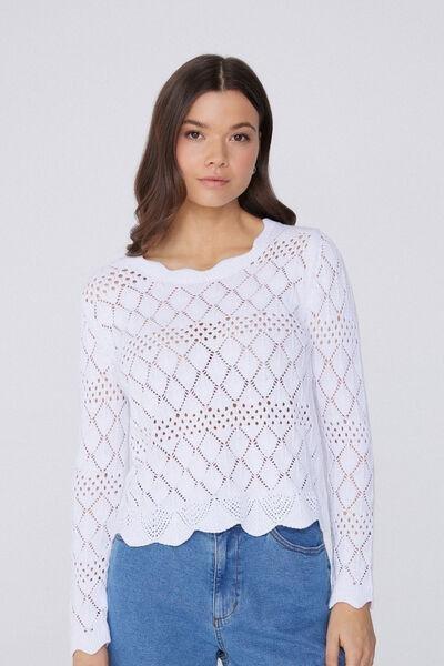 White Long Sleeve Sweater, White, large image number 1