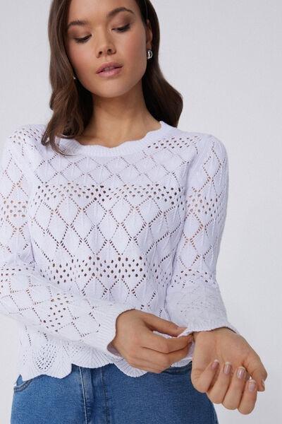 White Long Sleeve Sweater, White, large image number 3