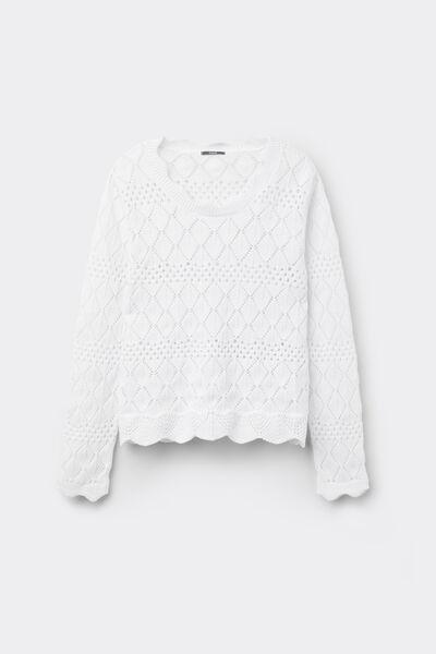 White Long Sleeve Sweater, White, large image number 4